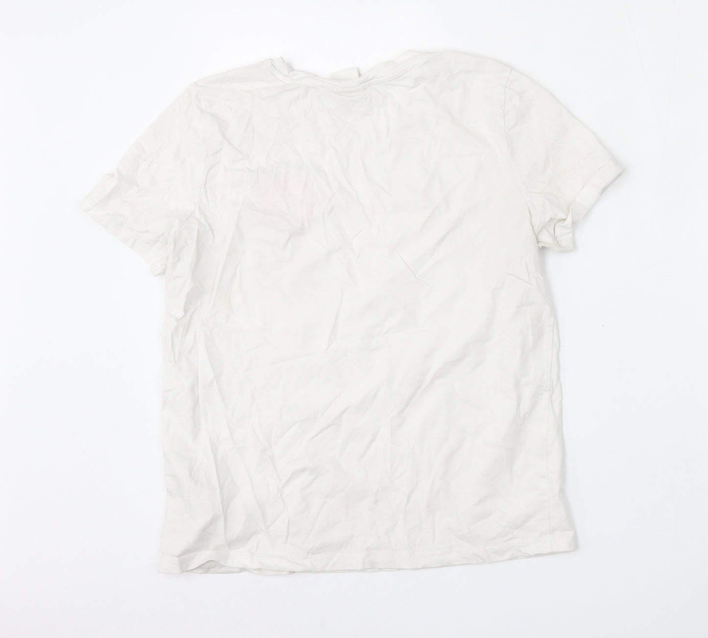 H&M Womens White  Cotton Basic T-Shirt Size S Round Neck - Donut Worry