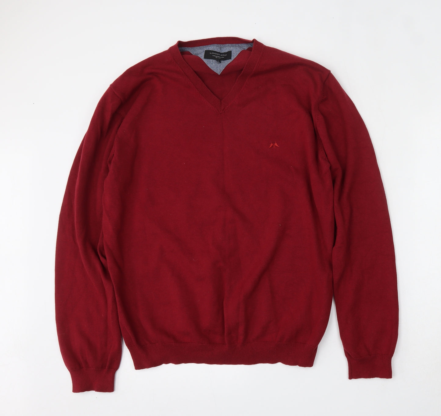 J.Lindeberg Mens Red V-Neck  Cotton Pullover Jumper Size XL