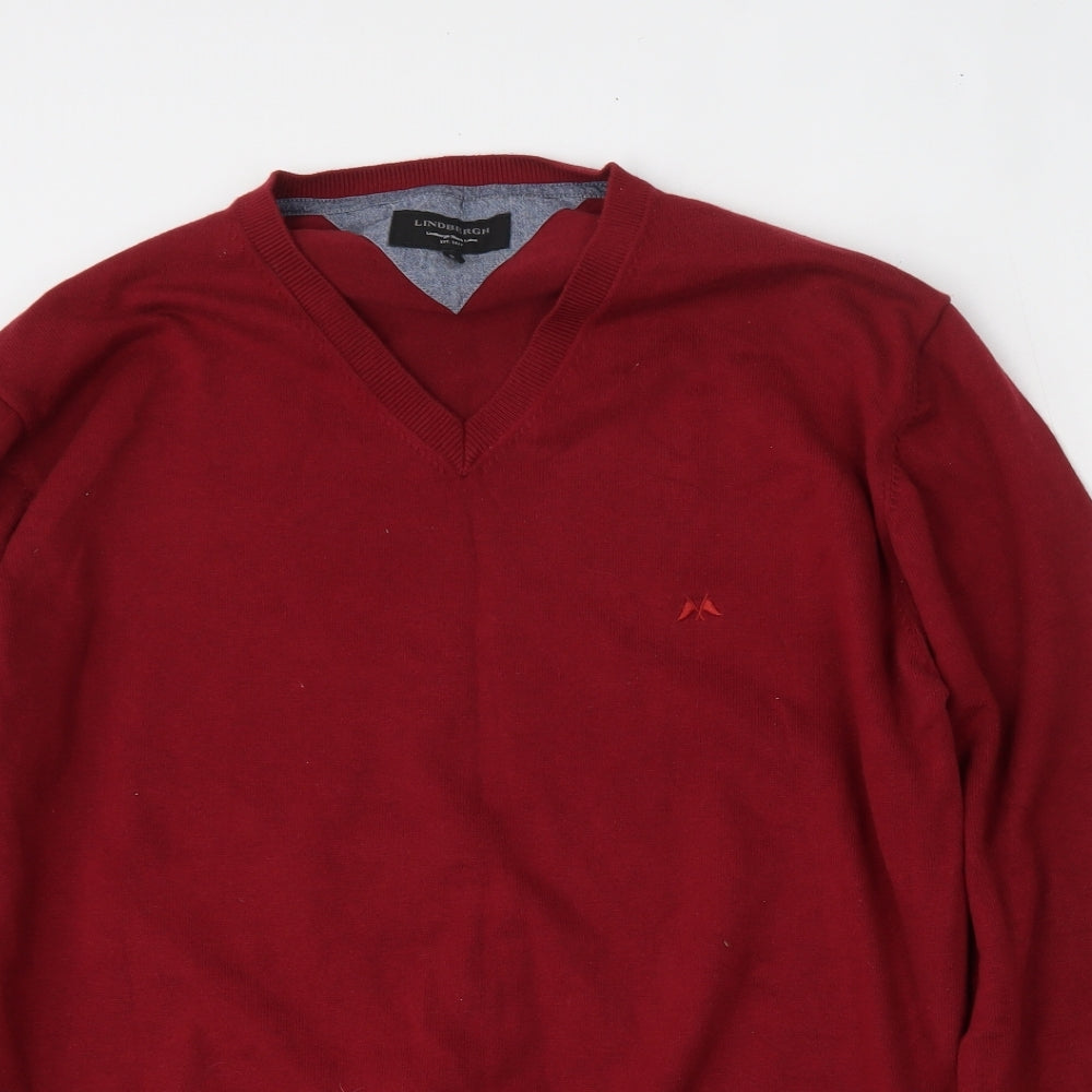 J.Lindeberg Mens Red V-Neck  Cotton Pullover Jumper Size XL