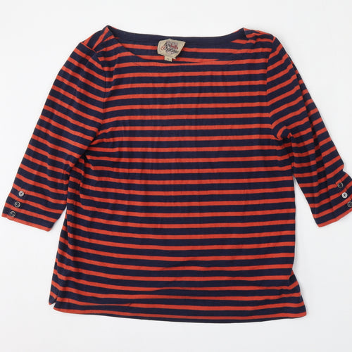 Arabella & Addison Womens Multicoloured Striped Cotton Basic T-Shirt Size XL Round Neck