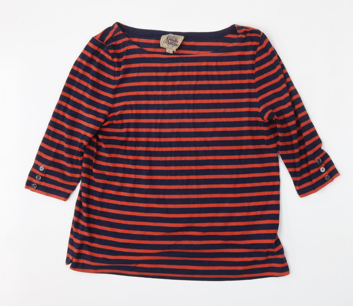 Arabella & Addison Womens Multicoloured Striped Cotton Basic T-Shirt Size XL Round Neck