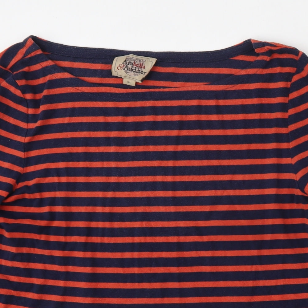 Arabella & Addison Womens Multicoloured Striped Cotton Basic T-Shirt Size XL Round Neck