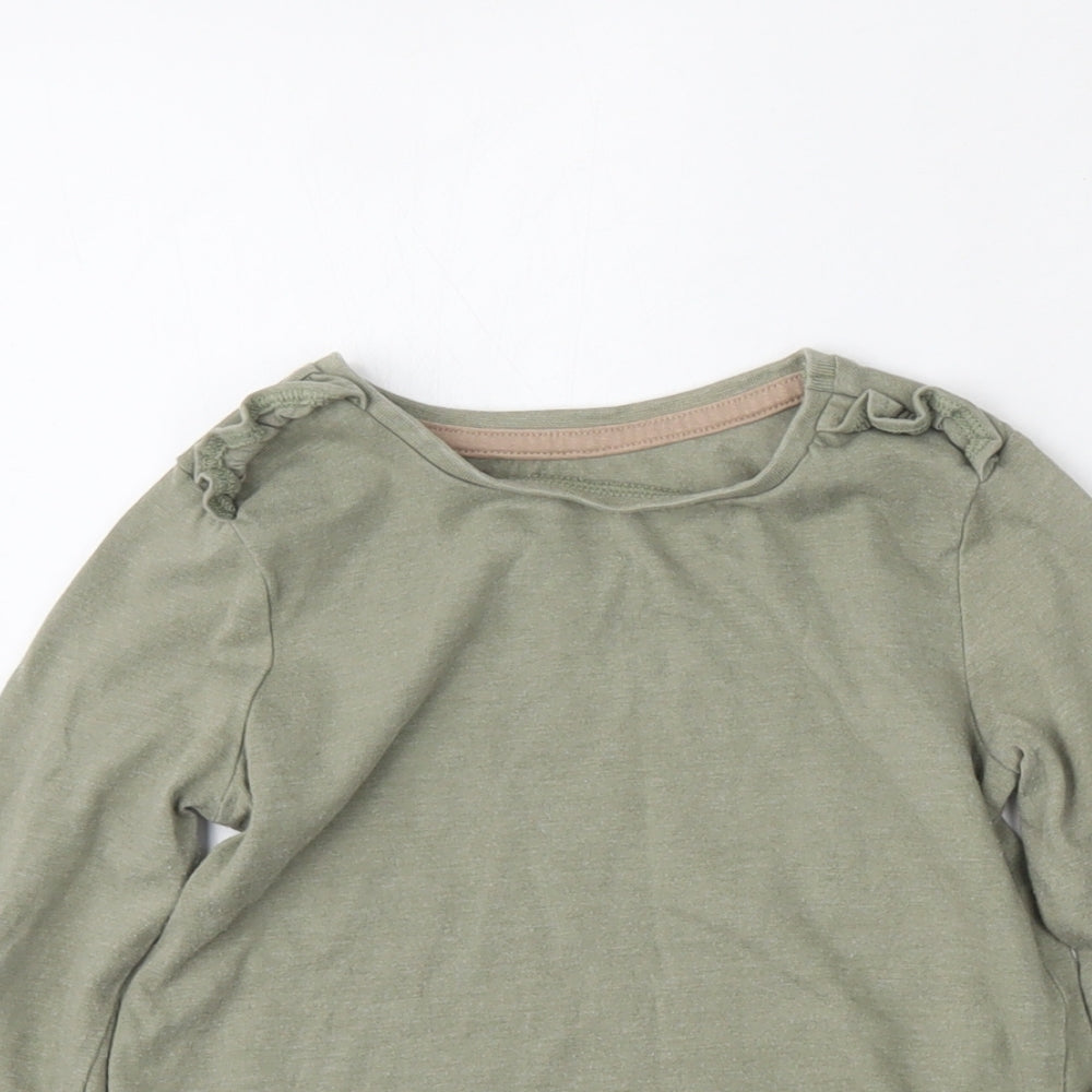 TU Girls Green  Cotton Basic T-Shirt Size 3-4 Years Round Neck