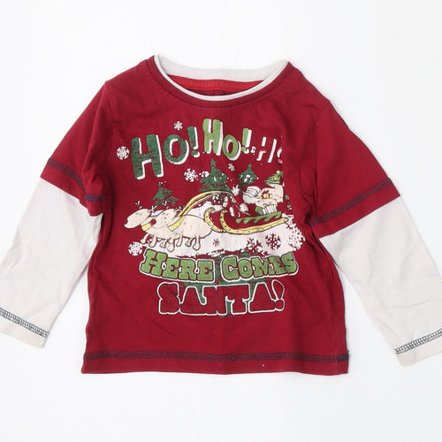 Dunnes Stores Boys Red  Cotton Basic T-Shirt Size 9-12 Months Round Neck