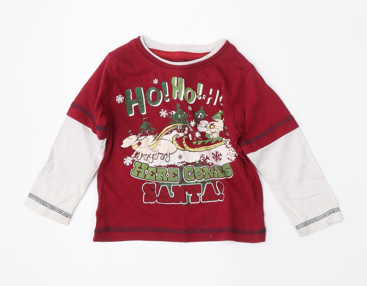 Dunnes Stores Boys Red Cotton Basic T-Shirt Size 9-12 Months Round Neck