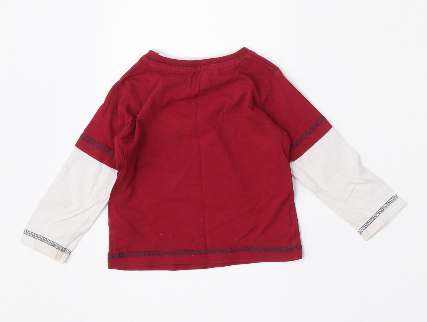 Dunnes Stores Boys Red  Cotton Basic T-Shirt Size 9-12 Months Round Neck