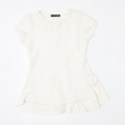Atmosphere Womens White  Viscose Basic T-Shirt Size 6 Round Neck