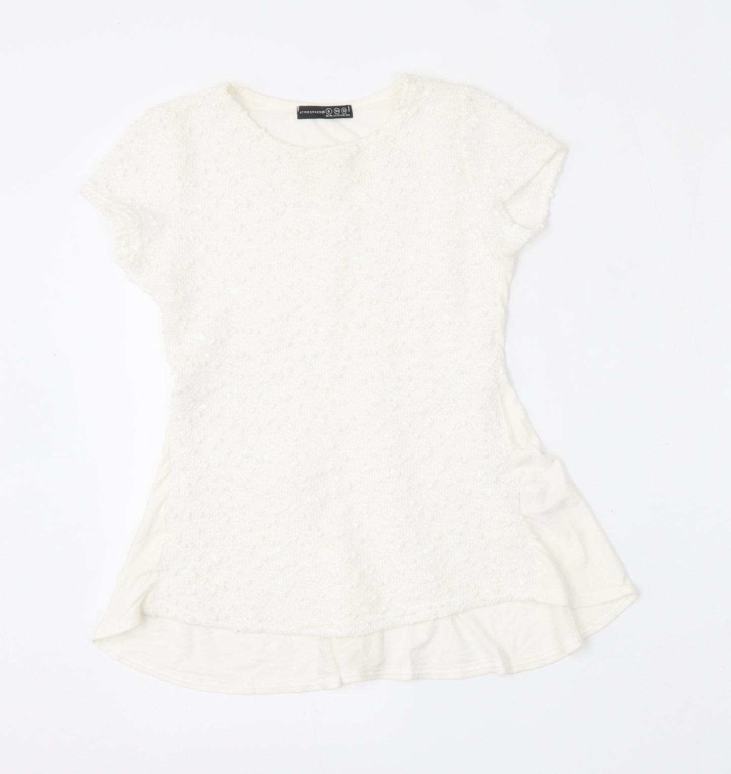 Atmosphere Womens White  Viscose Basic T-Shirt Size 6 Round Neck