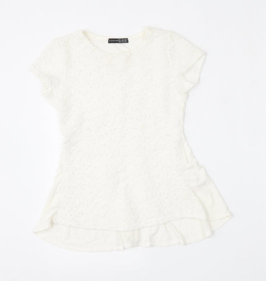 Front view of Atmosphere women’s white viscose basic t-shirt, size UK 6, round neck