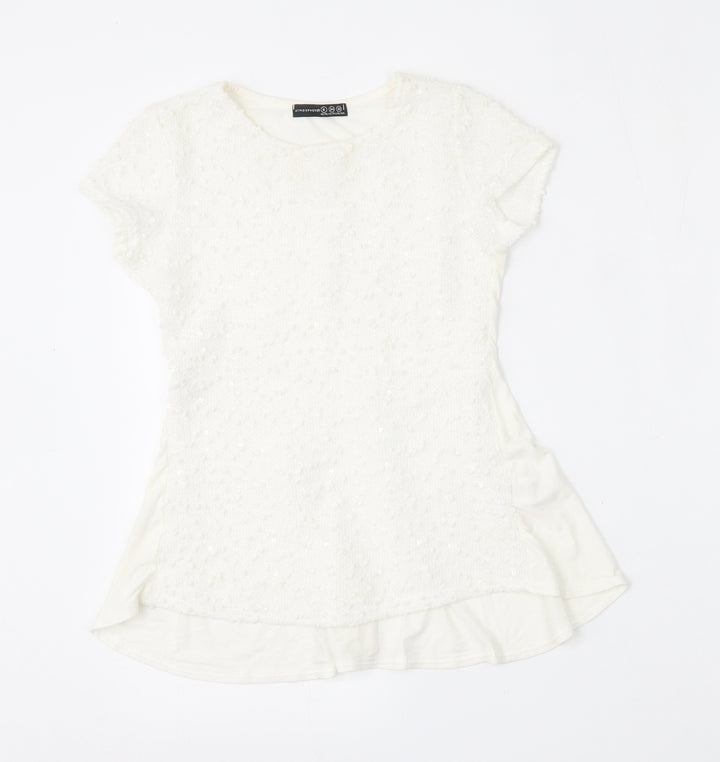 Atmosphere Womens White  Viscose Basic T-Shirt Size 6 Round Neck