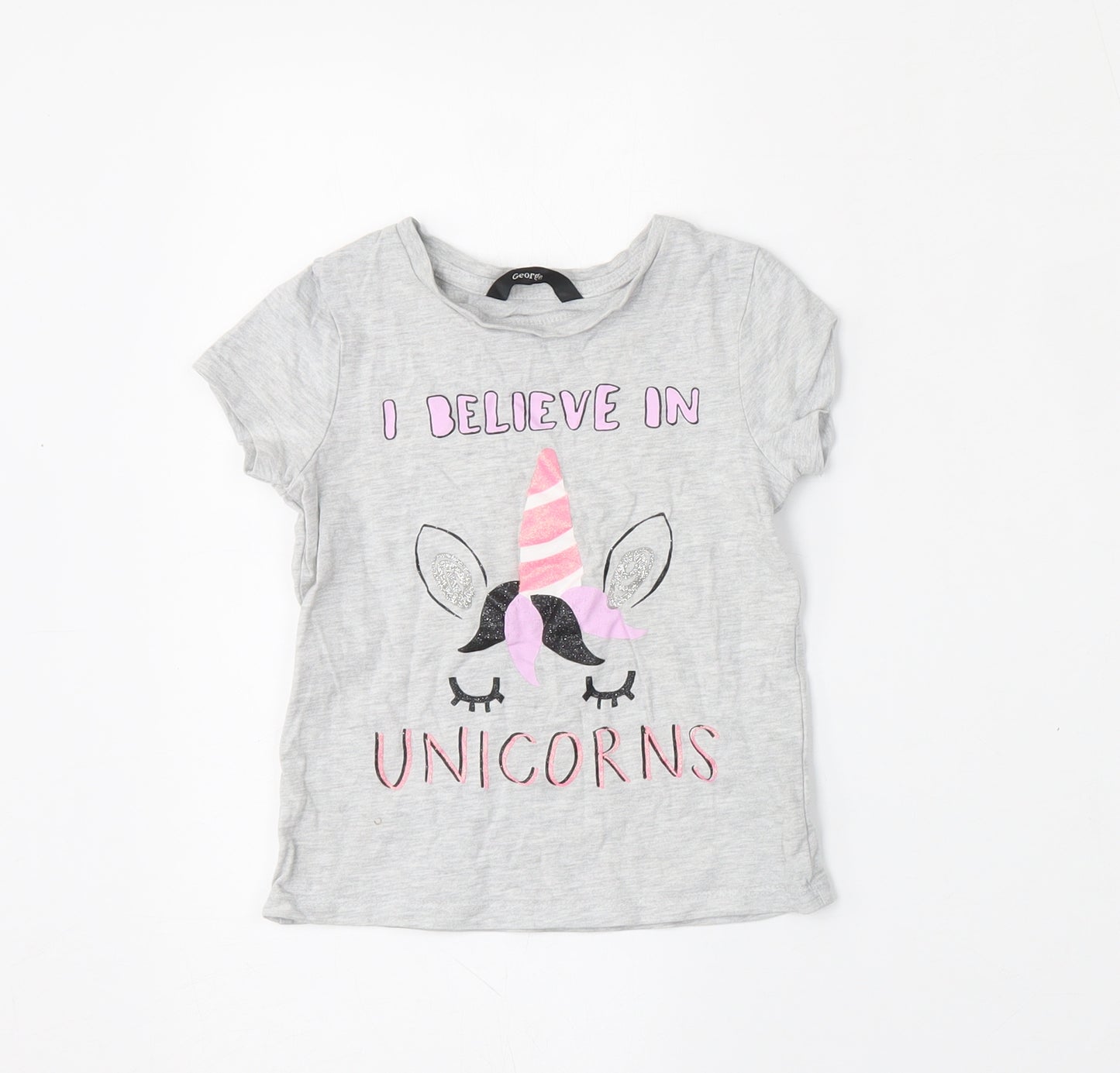 George Girls Grey  Cotton Basic T-Shirt Size 3-4 Years Round Neck