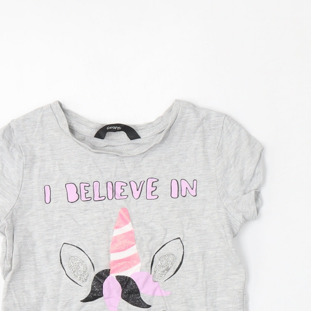 George Girls Grey  Cotton Basic T-Shirt Size 3-4 Years Round Neck