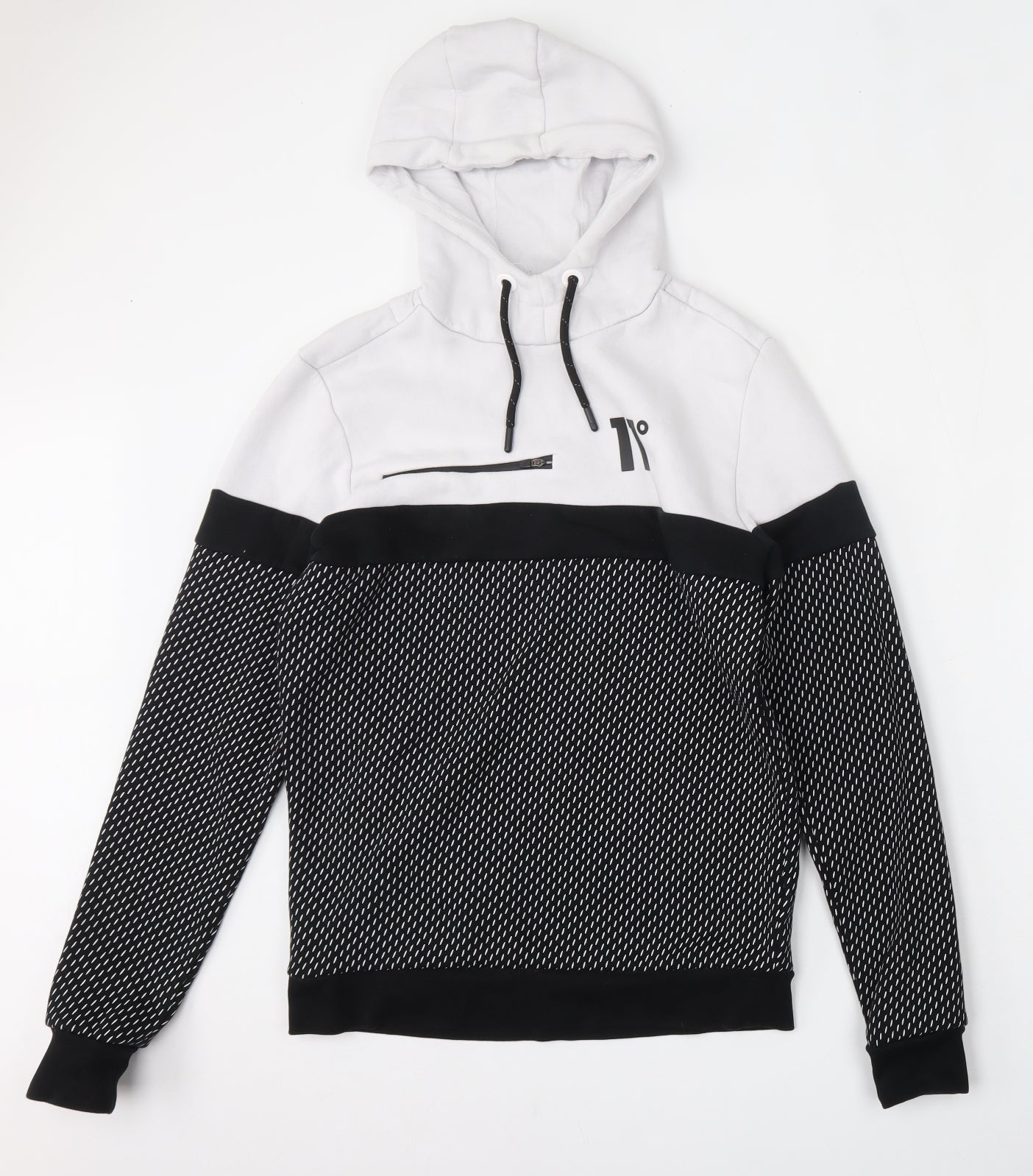 11 degrees Mens Multicoloured Geometric Cotton Pullover Hoodie Size M