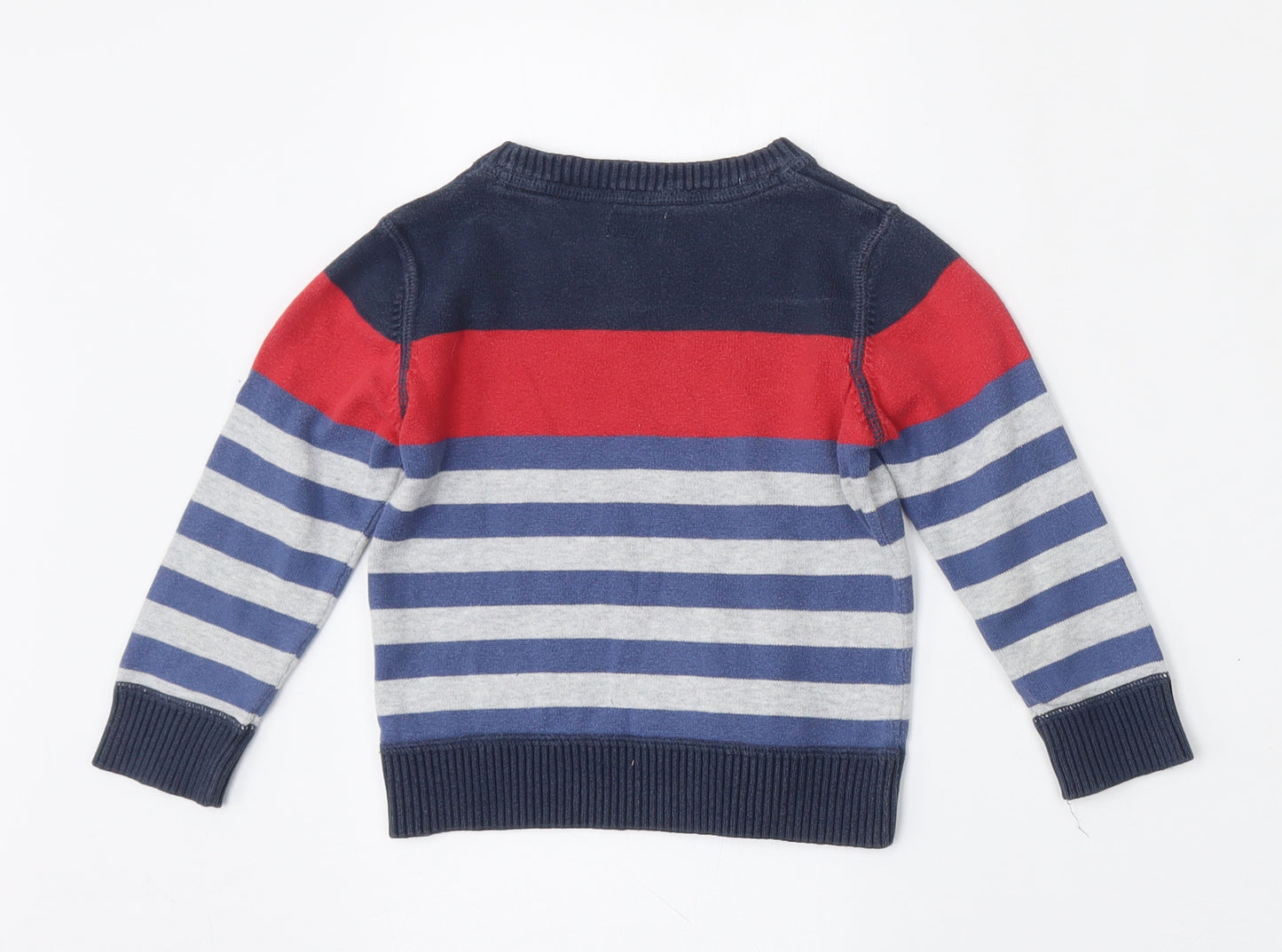 F&F Boys Multicoloured Round Neck Striped Cotton Pullover Jumper Size 2-3 Years