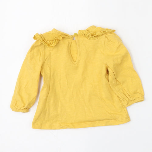 NEXT Girls Yellow  Cotton Basic T-Shirt Size 3-6 Months Round Neck