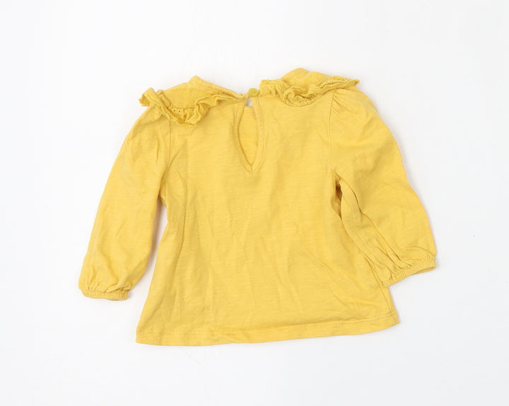NEXT Girls Yellow Cotton Basic T-Shirt Size 3-6 Months Round Neck