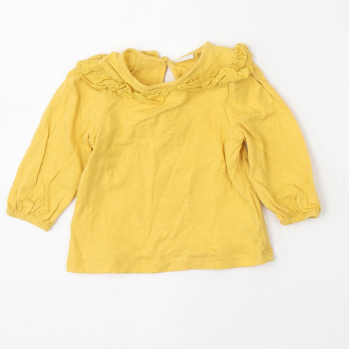 NEXT Girls Yellow  Cotton Basic T-Shirt Size 3-6 Months Round Neck