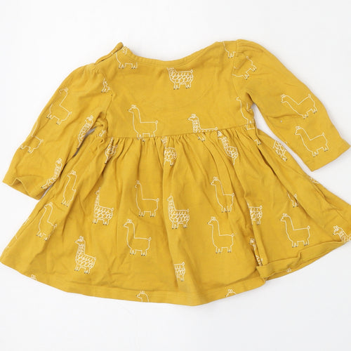 Marks and Spencer Girls Yellow Geometric Cotton Skater Dress  Size 3-6 Months  Round Neck