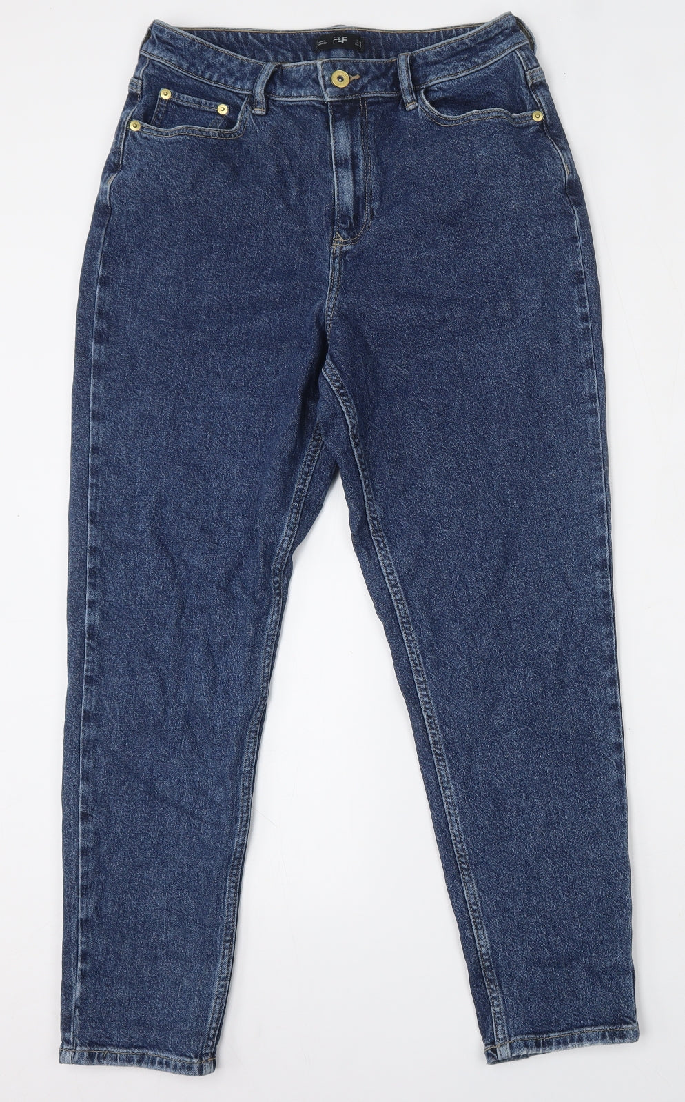 F&F Womens Blue  Cotton Tapered Jeans Size 10 L27 in Regular