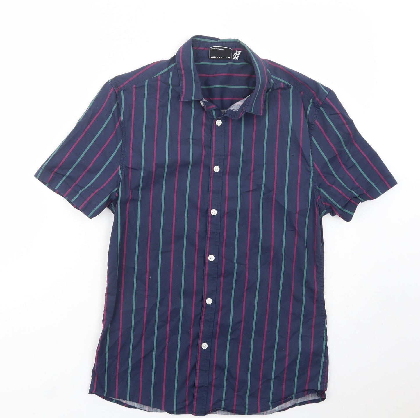 ASOS Mens Blue Striped Cotton  Button-Up Size S Collared Button