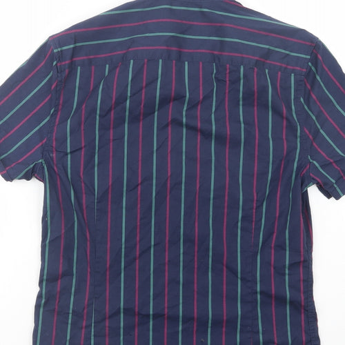 ASOS Mens Blue Striped Cotton  Button-Up Size S Collared Button