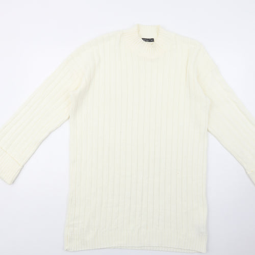 Boohoo Womens Ivory Mock Neck  Acrylic Tunic Jumper Size M