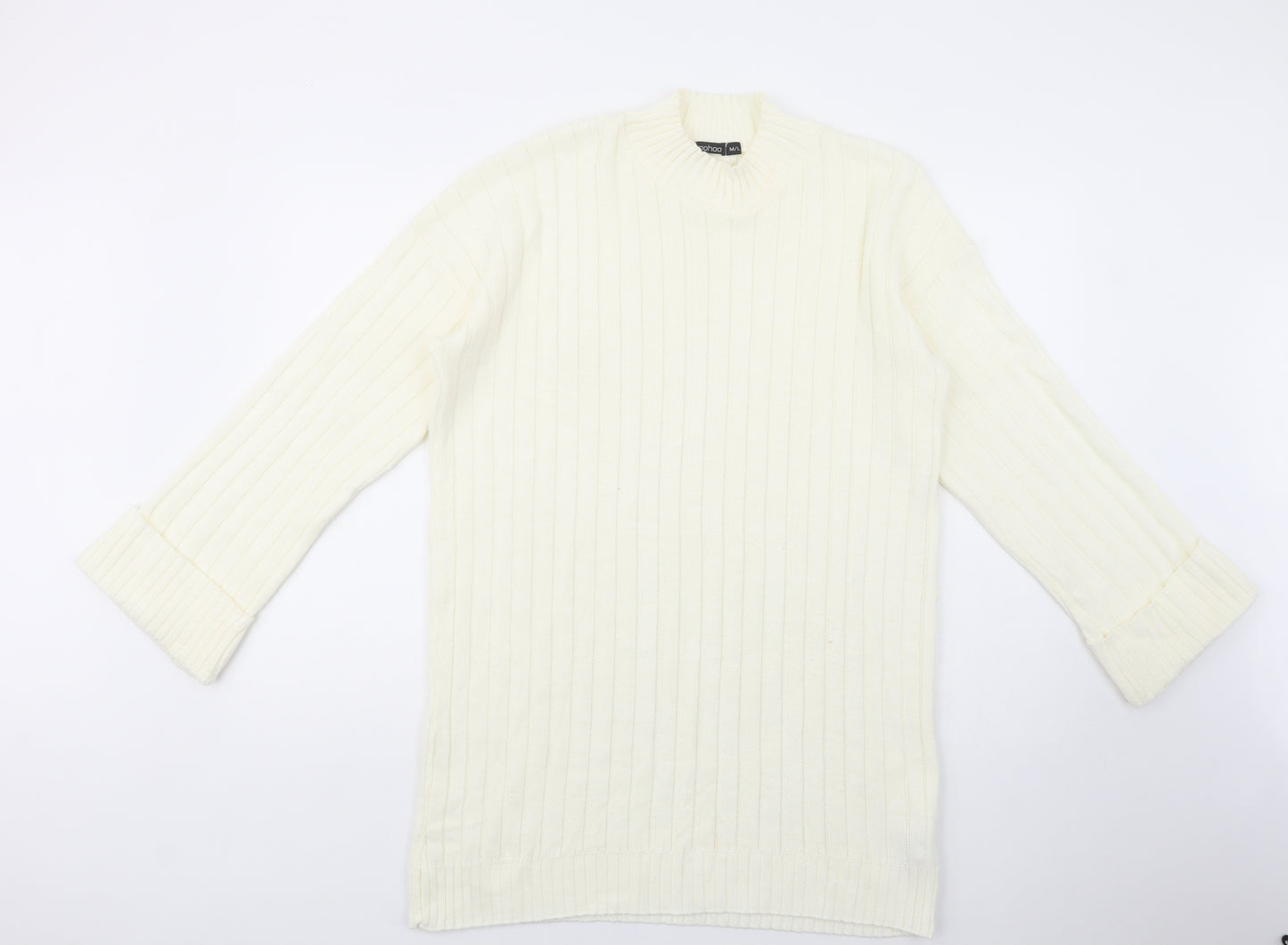 Boohoo Womens Ivory Mock Neck  Acrylic Tunic Jumper Size M