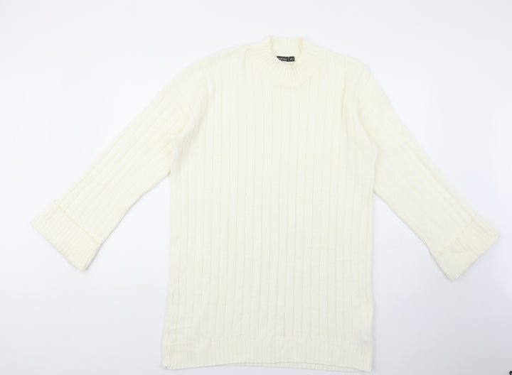 Boohoo Womens Ivory Mock Neck  Acrylic Tunic Jumper Size M