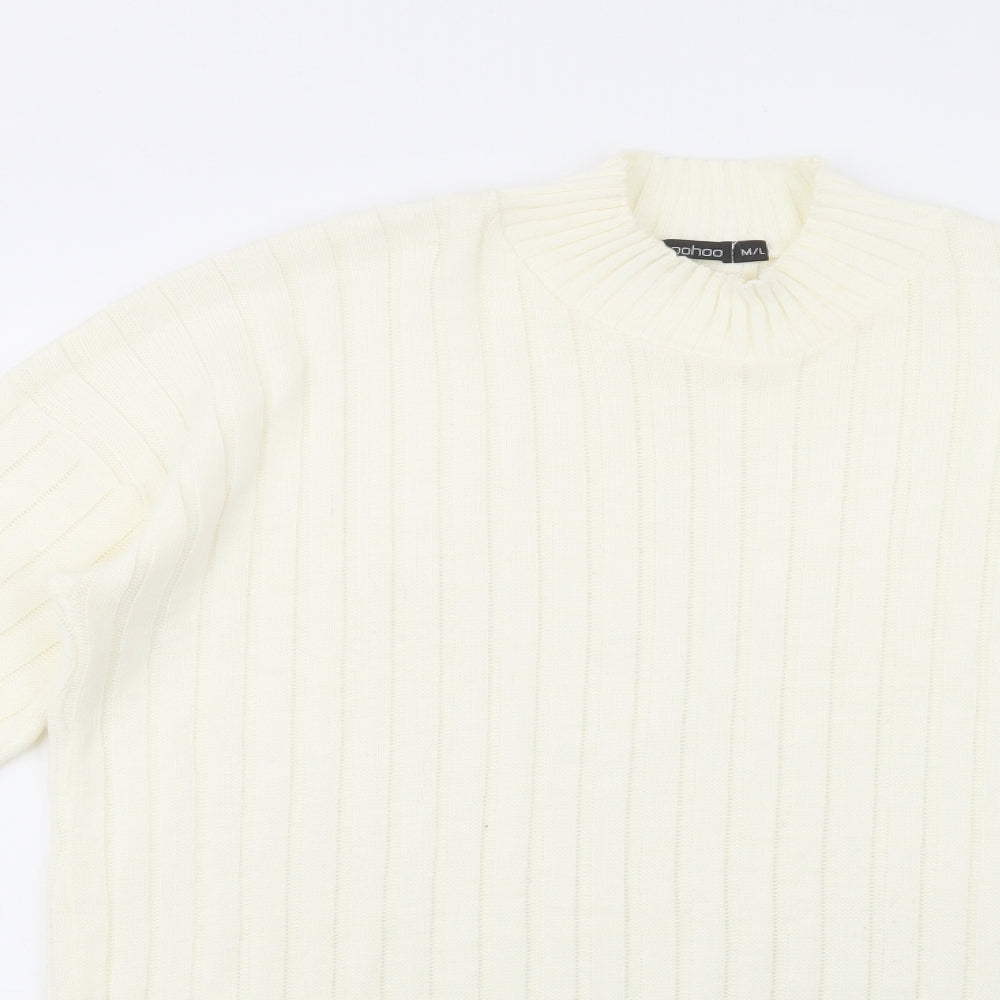 Boohoo Womens Ivory Mock Neck  Acrylic Tunic Jumper Size M