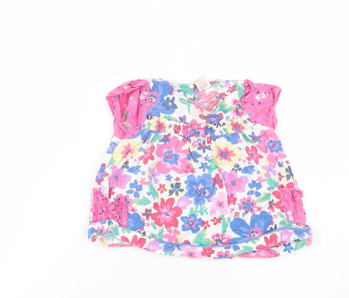 Mini Mode Baby Multicoloured Floral Cotton Basic Blouse Size 6-9 Months Crew Neck Button