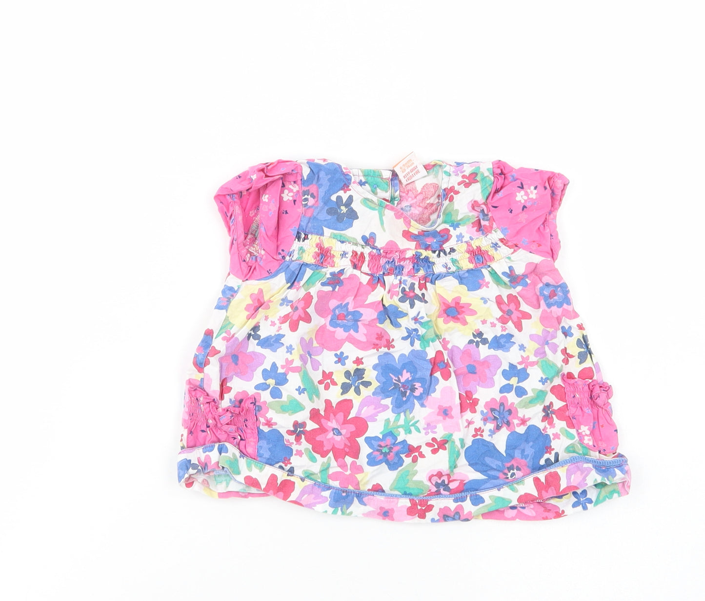 Mini Mode Baby Multicoloured Floral Cotton Basic Blouse Size 6-9 Months Crew Neck Button