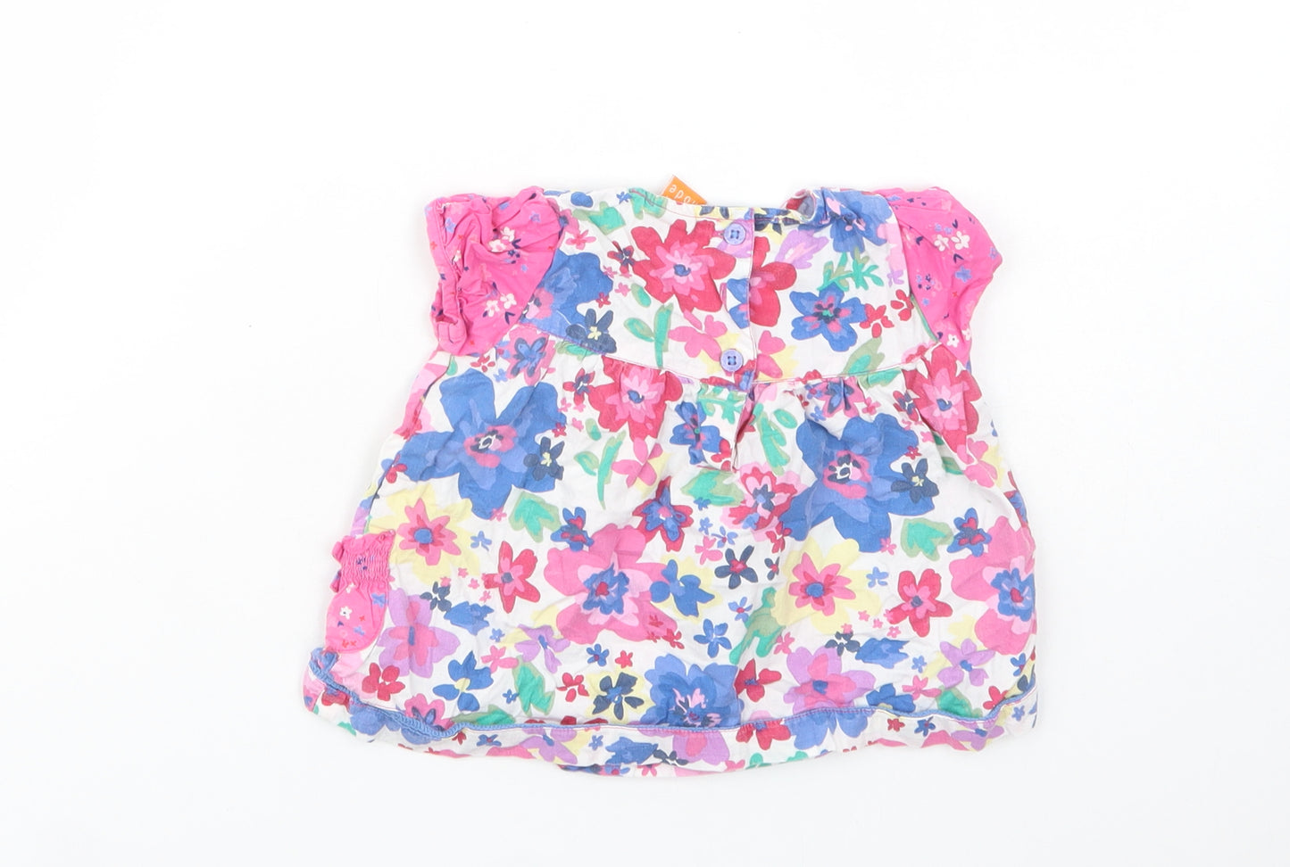 Mini Mode Baby Multicoloured Floral Cotton Basic Blouse Size 6-9 Months Crew Neck Button