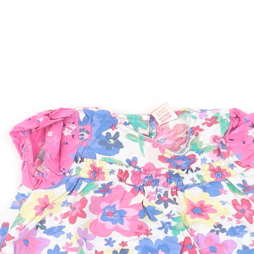 Mini Mode Baby Multicoloured Floral Cotton Basic Blouse Size 6-9 Months Crew Neck Button