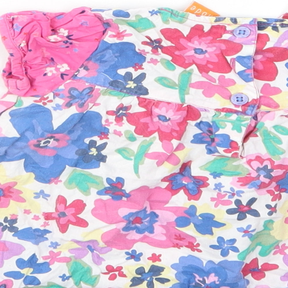 Mini Mode Baby Multicoloured Floral Cotton Basic Blouse Size 6-9 Months Crew Neck Button