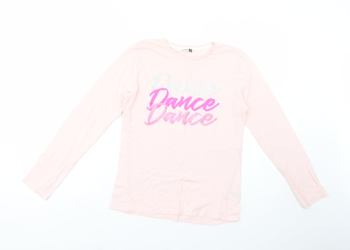 Pep & Co Girls Pink  Cotton Basic T-Shirt Size 12-13 Years Crew Neck Pullover - Dance