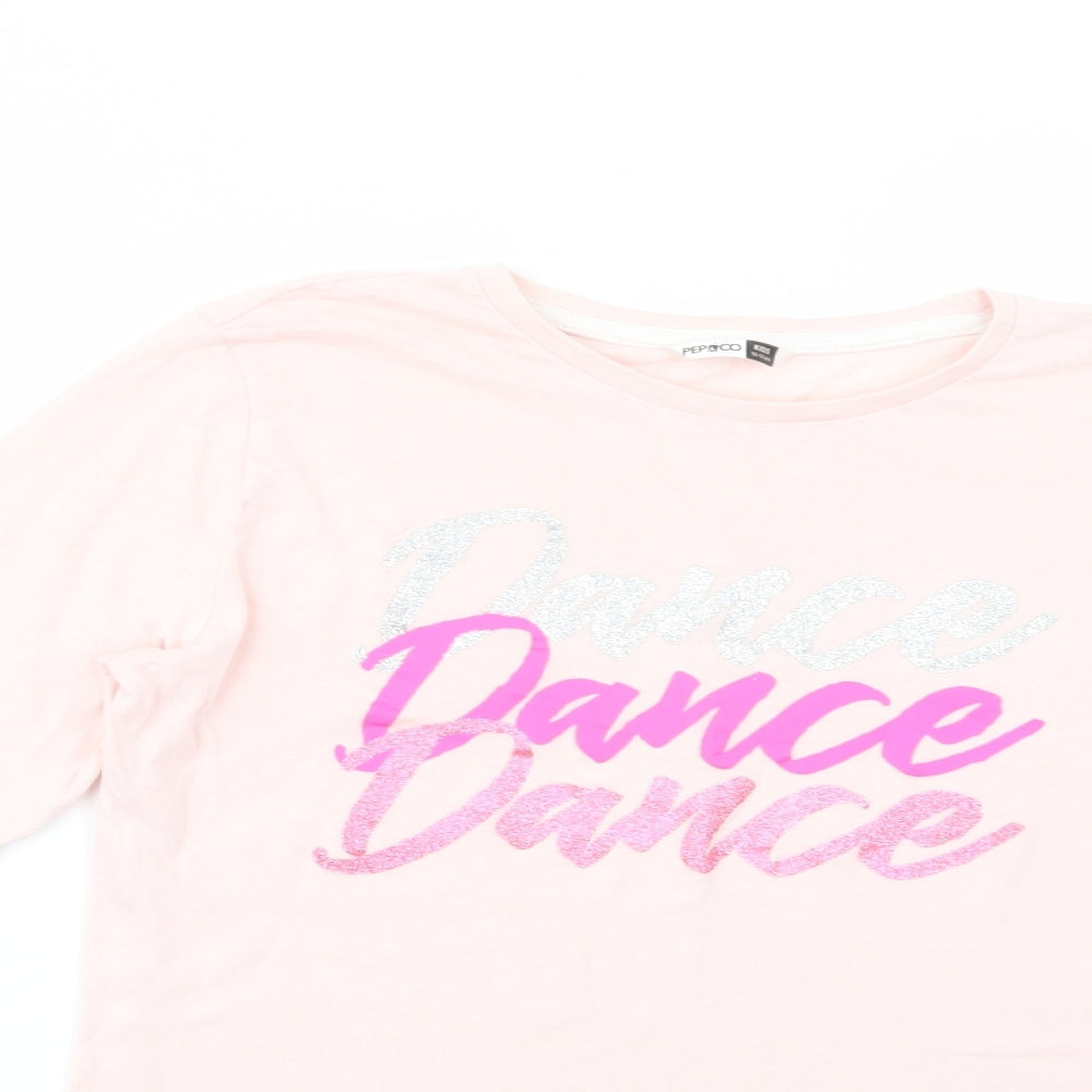 Pep & Co Girls Pink  Cotton Basic T-Shirt Size 12-13 Years Crew Neck Pullover - Dance