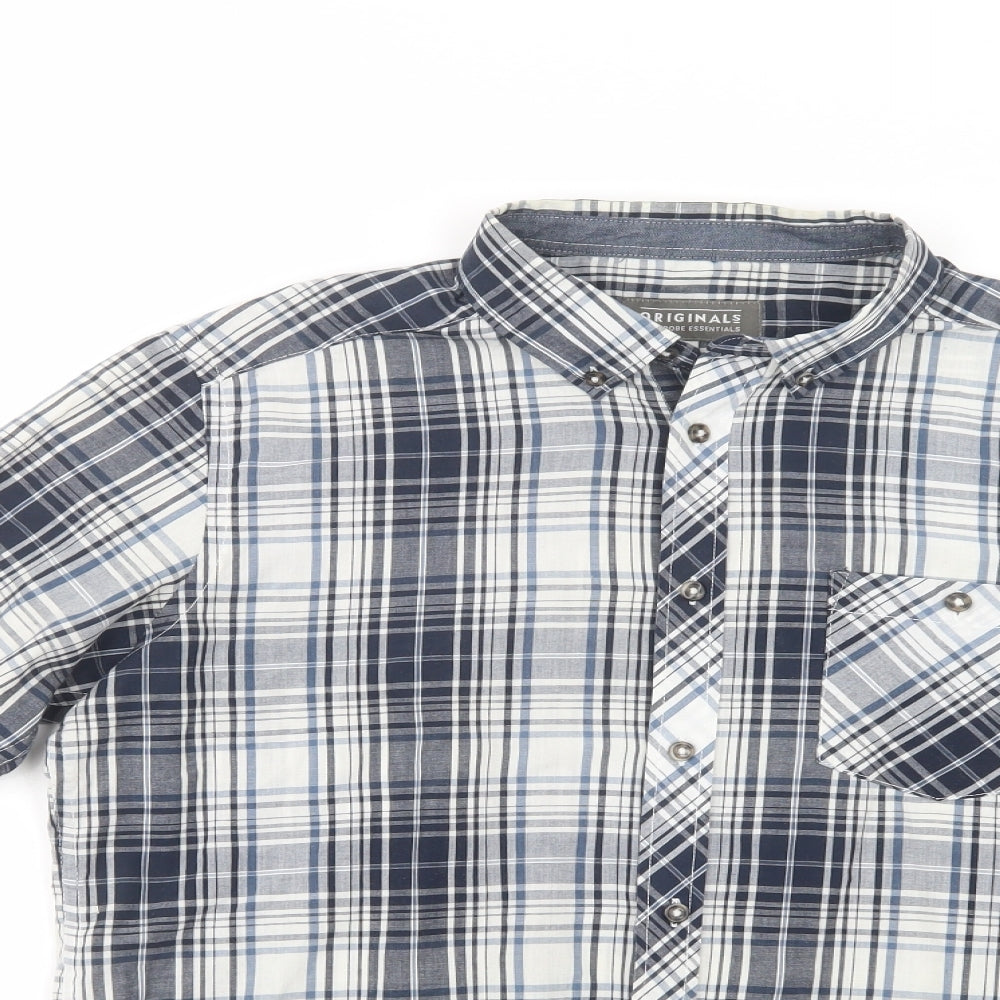 Originals Mens Blue Plaid Cotton  Button-Up Size M Collared Button