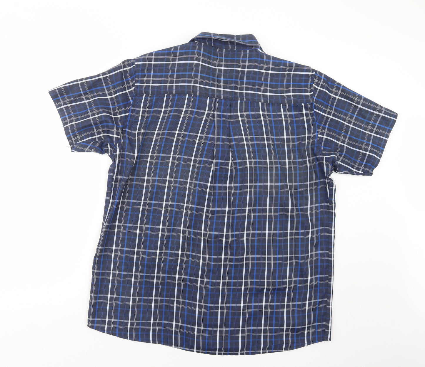 Originals Mens Blue Plaid Polyester  Button-Up Size M Collared Button