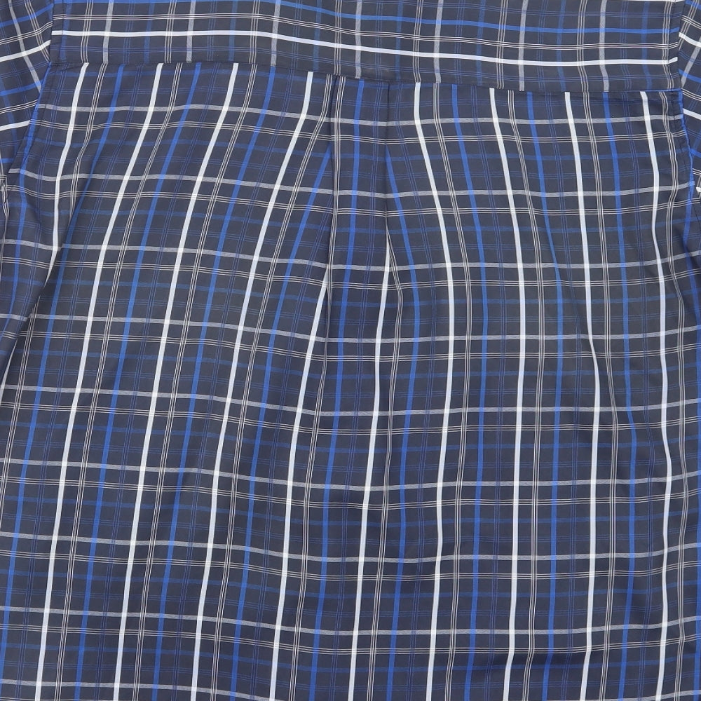 Originals Mens Blue Plaid Polyester  Button-Up Size M Collared Button