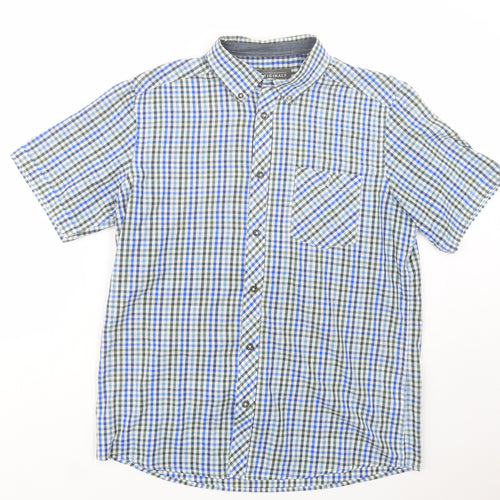 Originals Mens Blue Plaid Polyester  Button-Up Size M Collared Button