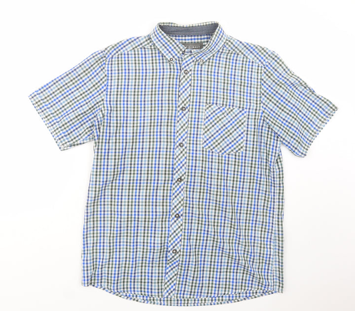 Originals Mens Blue Plaid Polyester  Button-Up Size M Collared Button