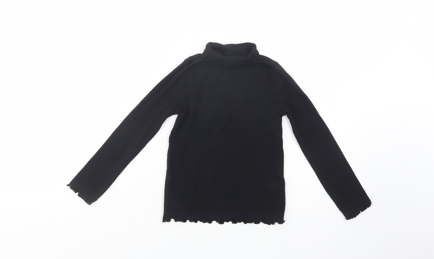 Marks and Spencer Girls Black  Cotton Pullover T-Shirt Size 6-7 Years Roll Neck Pullover
