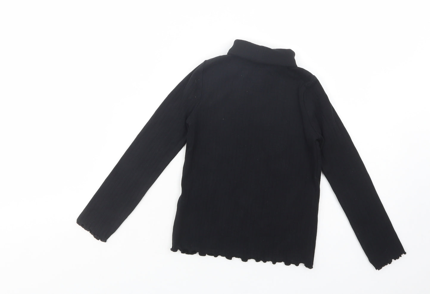 Marks and Spencer Girls Black  Cotton Pullover T-Shirt Size 6-7 Years Roll Neck Pullover