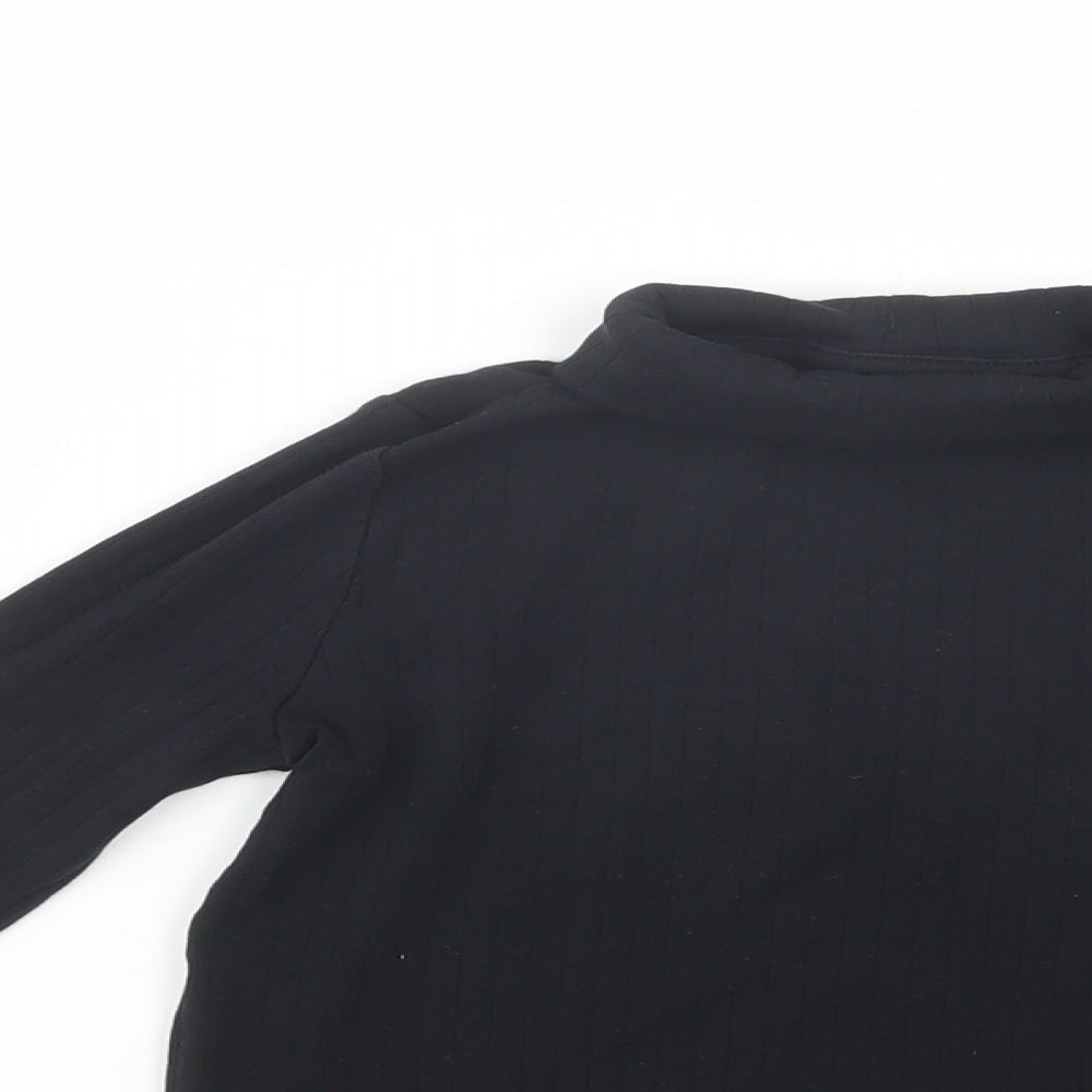 Marks and Spencer Girls Black  Cotton Pullover T-Shirt Size 6-7 Years Roll Neck Pullover
