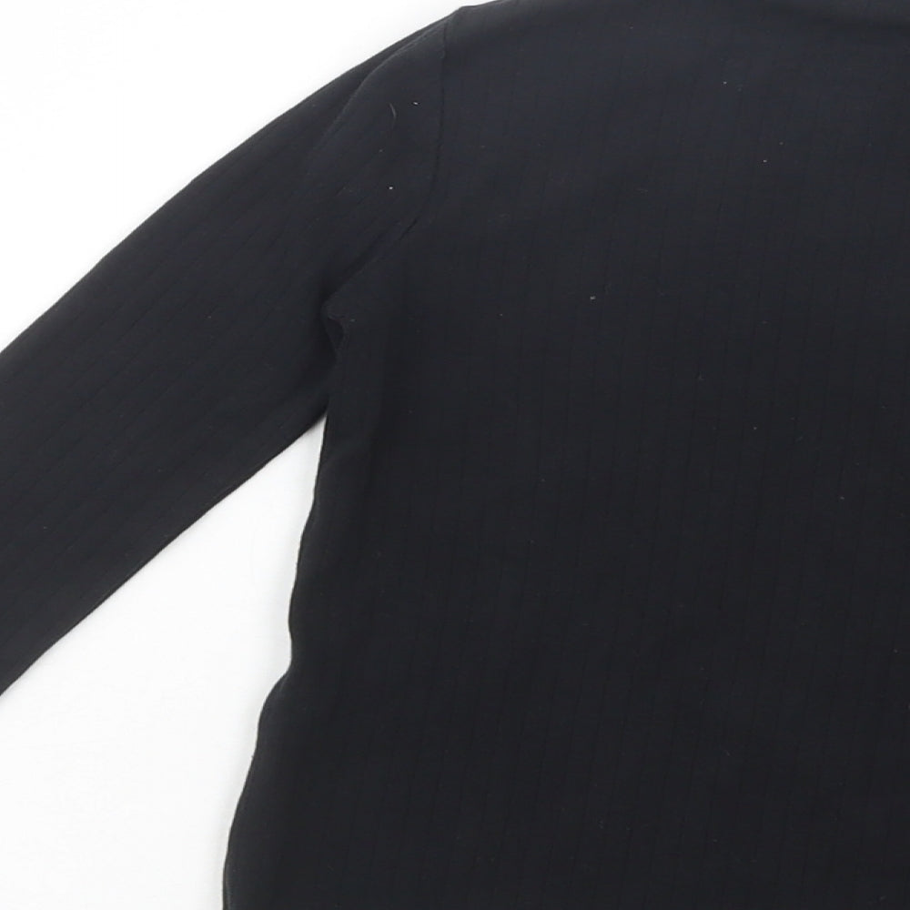 Marks and Spencer Girls Black  Cotton Pullover T-Shirt Size 6-7 Years Roll Neck Pullover
