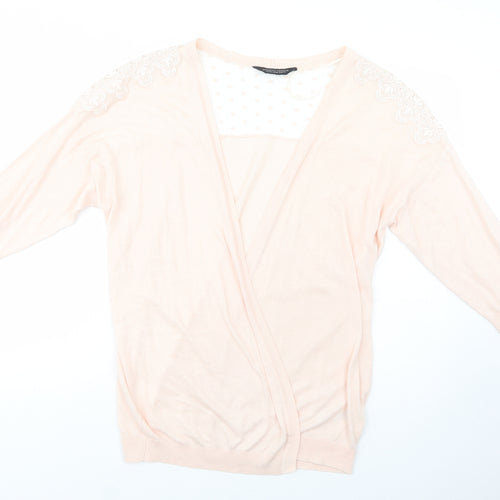 Dorothy Perkins Womens Pink V-Neck  Cotton Cardigan Jumper Size XL   - Lace Detail