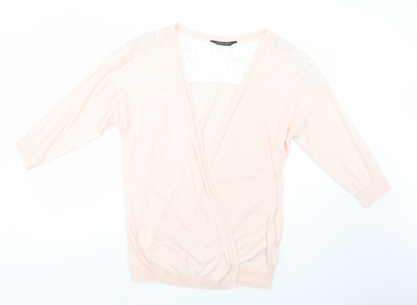 Dorothy Perkins Womens Pink V-Neck  Cotton Cardigan Jumper Size XL   - Lace Detail