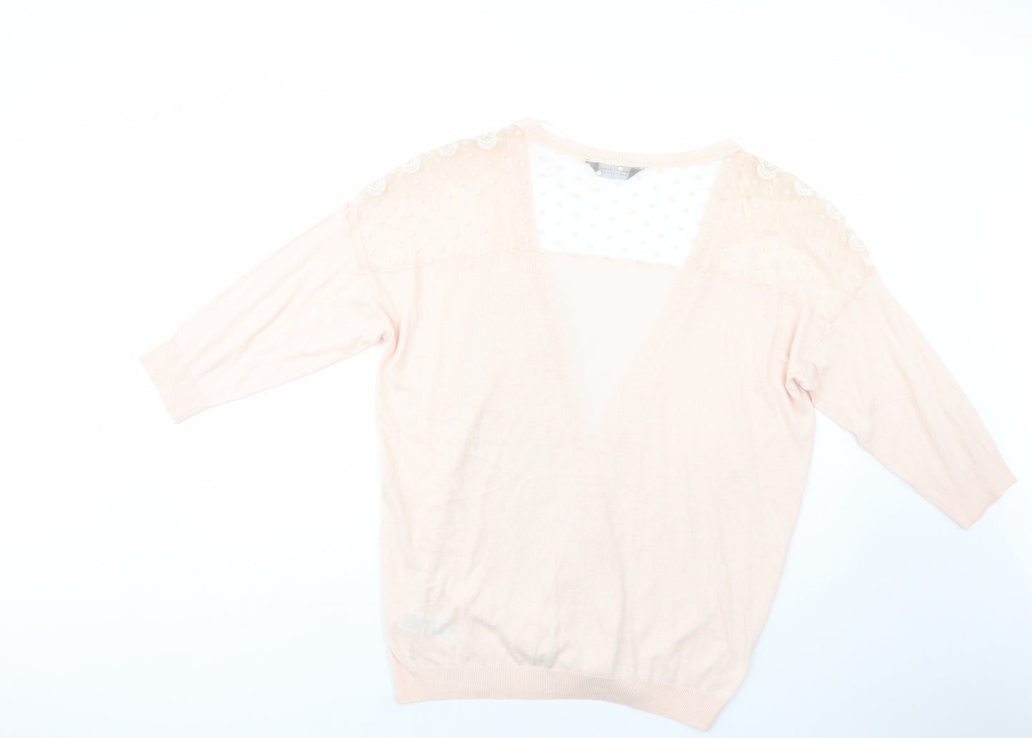 Dorothy Perkins Womens Pink V-Neck  Cotton Cardigan Jumper Size XL   - Lace Detail
