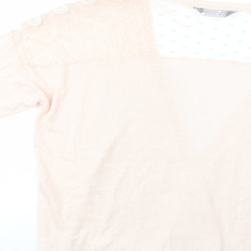 Dorothy Perkins Womens Pink V-Neck  Cotton Cardigan Jumper Size XL   - Lace Detail