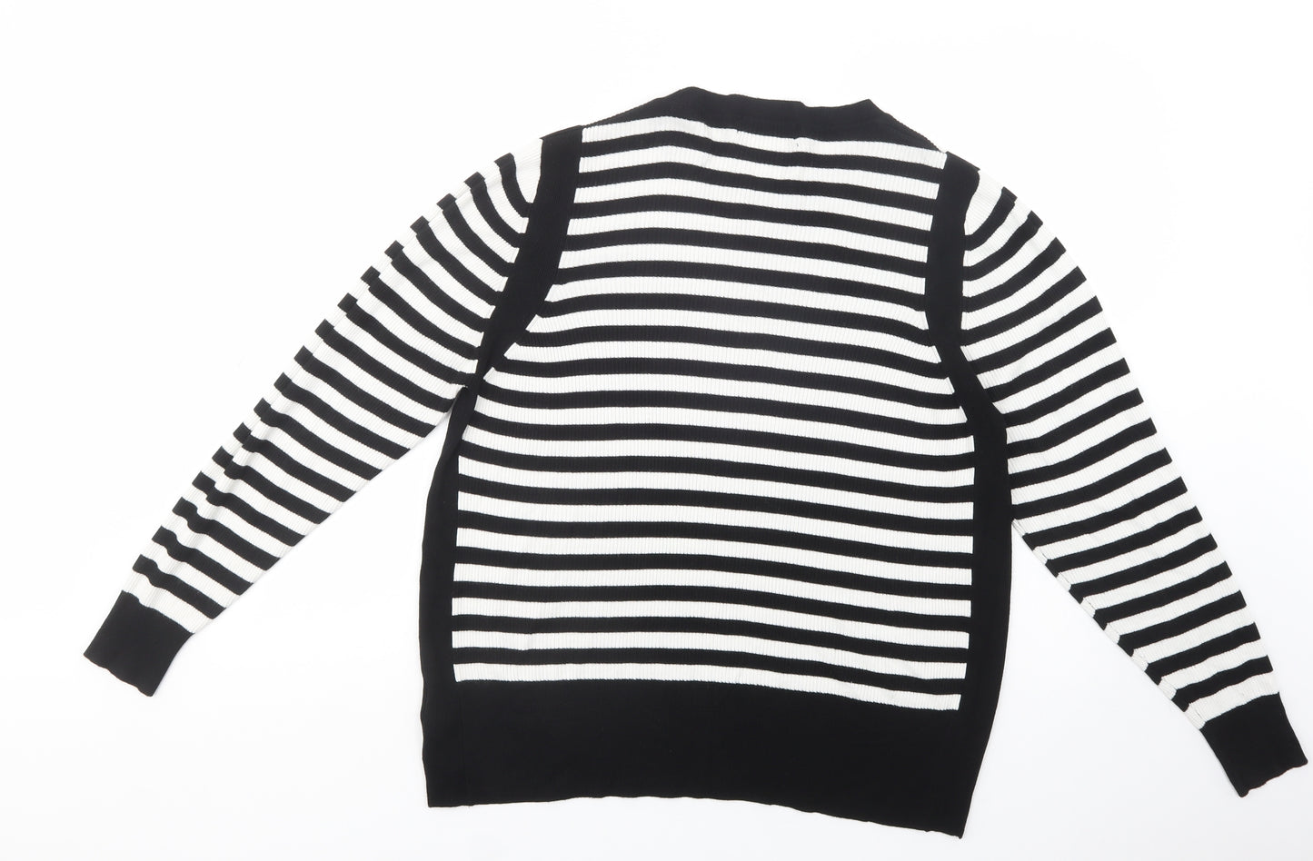 Marks and Spencer Womens Black Boat Neck Striped Viscose Pullover Jumper Size 24